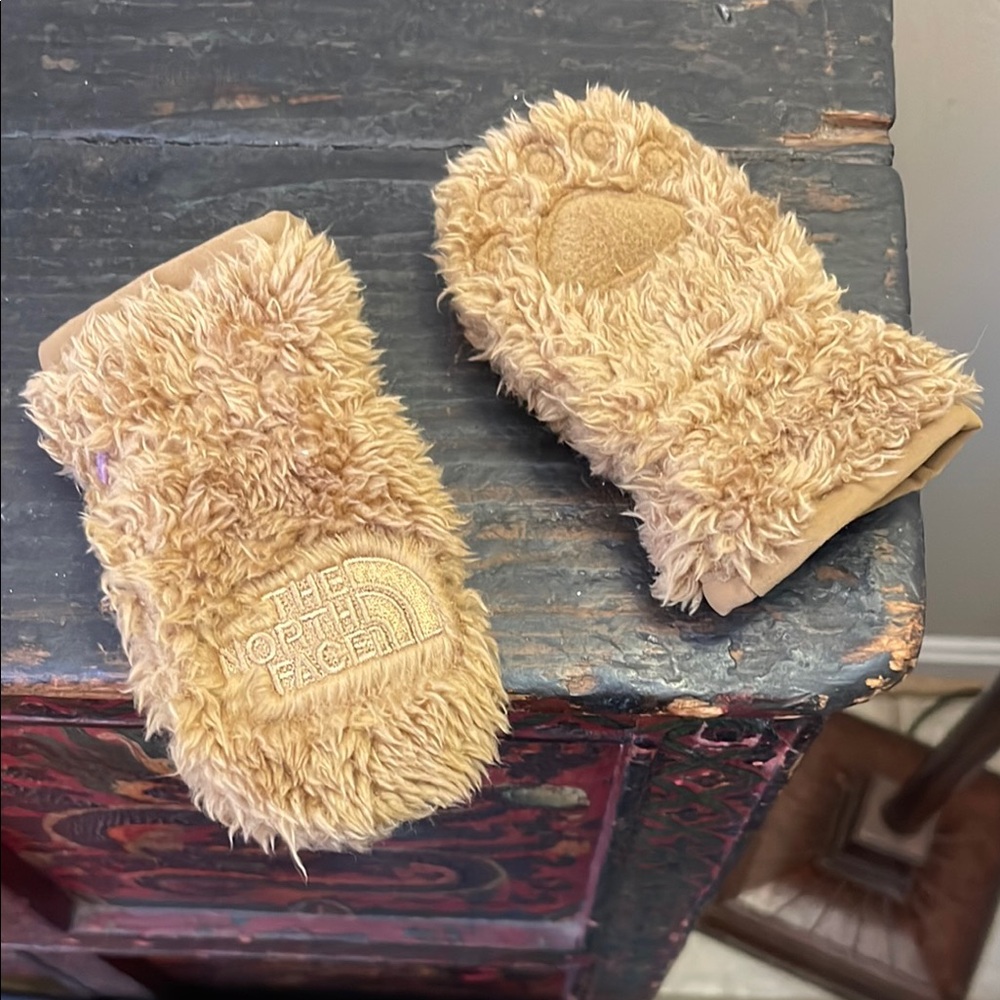 The North Face Beige Fuzzy Mittens